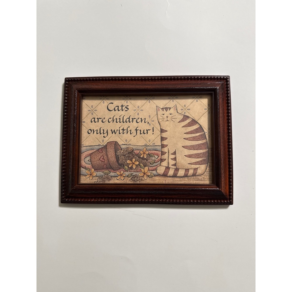 Vintage 1993 Babbling Brook Cats Are Children Only With Fur Framed Art 7.5x5.5